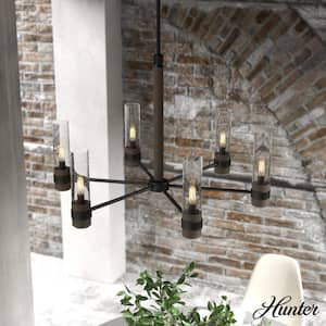 River Mill 6-Light Rustic Iron Candlestick Chandelier with Clear Seeded Glass Shades