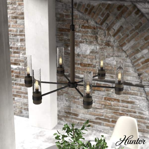Hunter River Mill 6-Light Rustic Iron Candlestick Chandelier with Clear Seeded Glass Shades