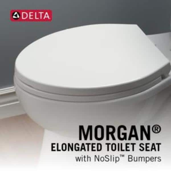 White Elongated Plastic Toilet Seat with NoSlip Bumpers