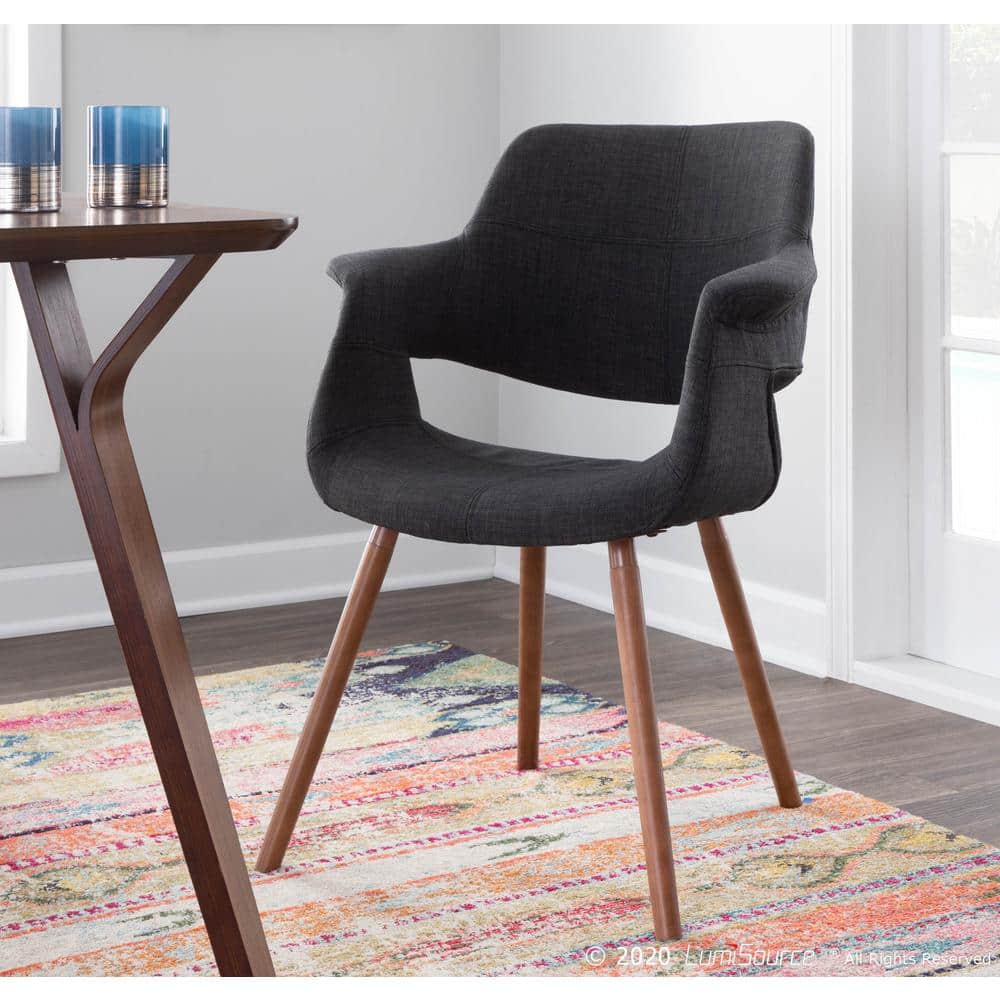 High-Back Walnut and Charcoal Fabric Upholstered Arm Chair