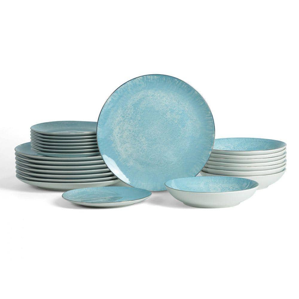 Onyx 24-Piece Blue and Gold Porcelain Full Set (Service for 8)