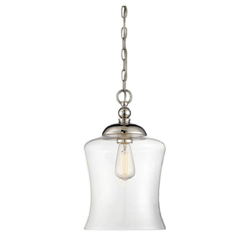 Savoy Elegance 1-Light Polished Nickel Mini Pendant with Clear Glass Shade