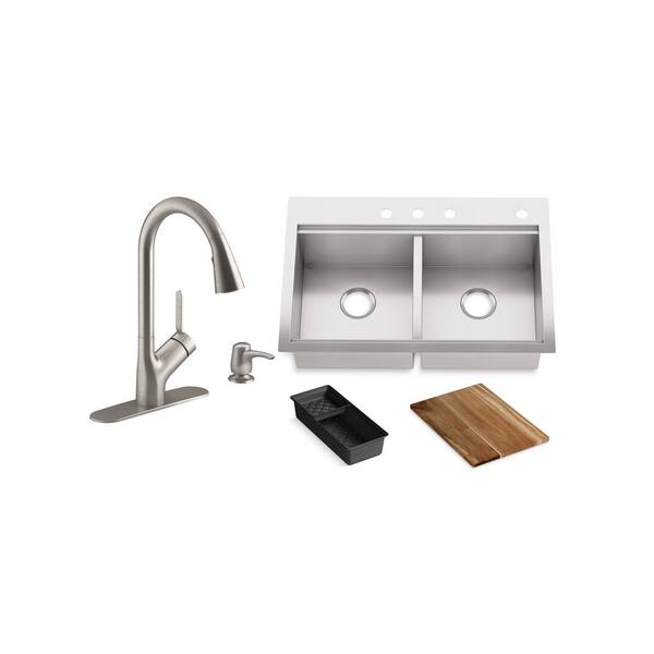Reviews For Kohler Lyric Workstation 33 In Dual Mount Stainless Steel Double Bowl Kitchen Sink With Setra Smarthome Kitchen Faucet K R22899 Vsr23376 The Home Depot