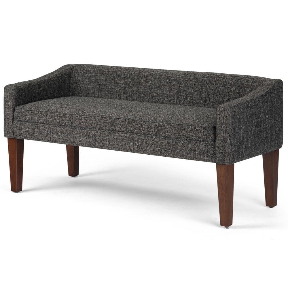 Parris Dark Grey Tweed-Look Upholstered Bench with Swooped Arms