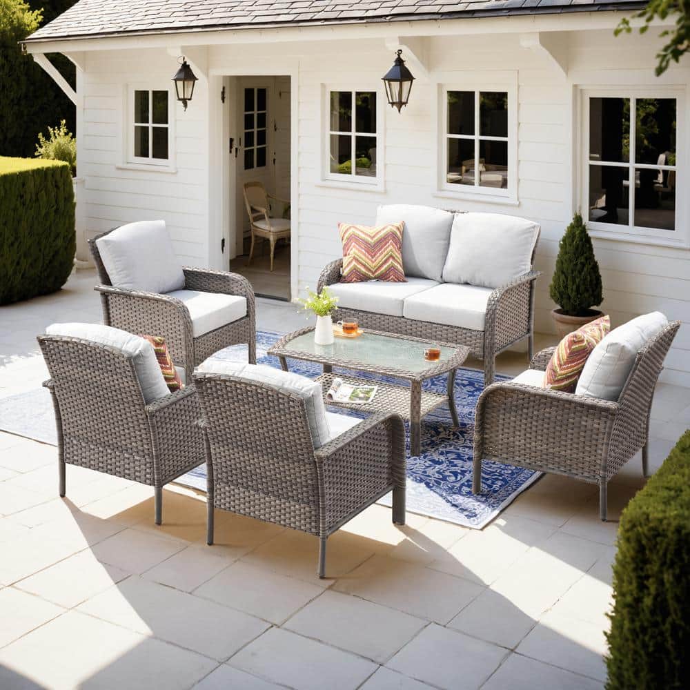 XIZZI Gladiola 6-Piece Wicker Patio Conversation Seating Sofa Set with ...