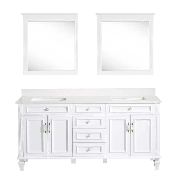 ANGELES HOME 72 in. W x 22 in. D x 35 in. H Double Sink Solid Wood Bath