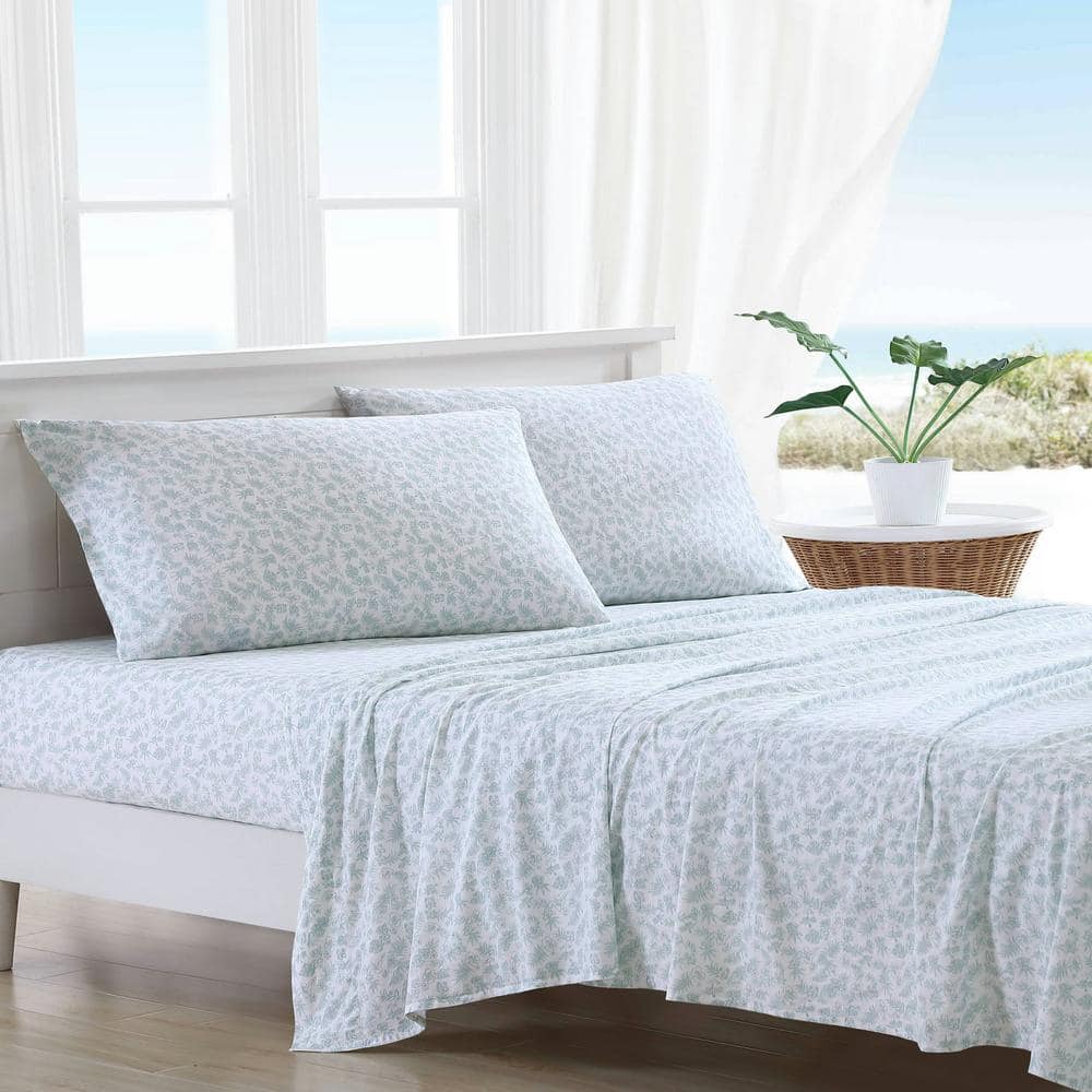 King Green Floral Cotton Percale Sheet Set