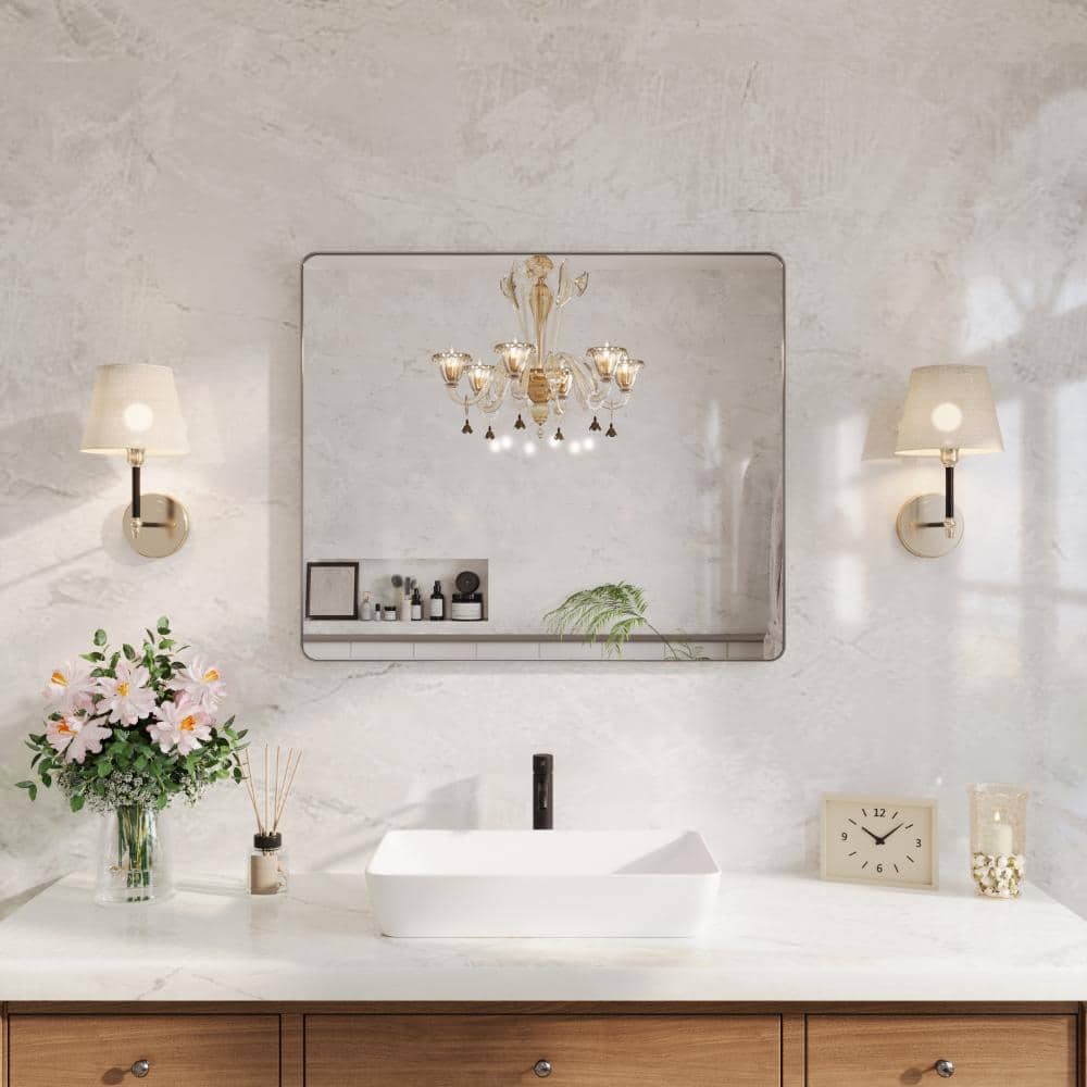 36 in. W x 30 in. H Rectangular Framed Wall Bathroom Vanity Mirror in Brushed Nickel price history on PriceWatchPro