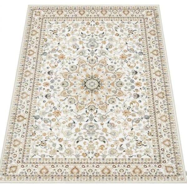 5'x7' Beige Vintage Boho Floral Washable Non-Slip Area Rug