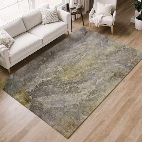 Chantille Machine Washable Indoor/Outdoor Abstract ACN2307 Pewter 8 ft. x 10 ft. Area Rug