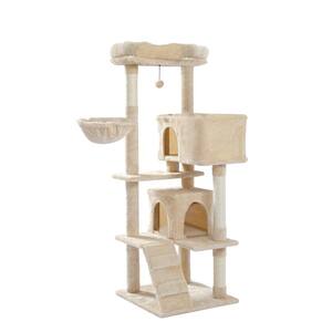 56.30 in. H Pet Cat Scratching Posts and Trees with Super Large Perch Double Condo Hammock in Beige