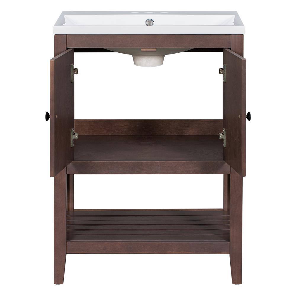 24" Brown Solid Wood Bath Vanity with White Ceramic Sink