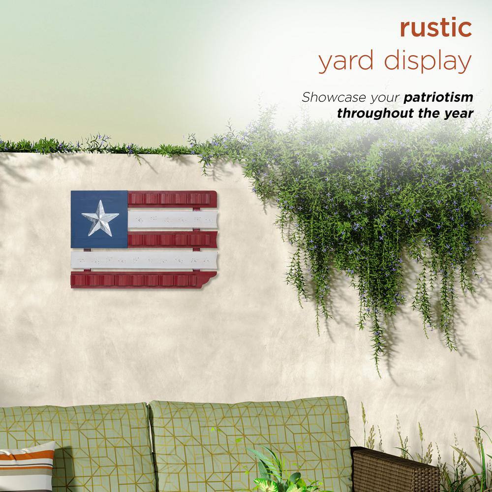Rustic Red, White, and Blue Wood and Metal Flag Wall Sculpture
