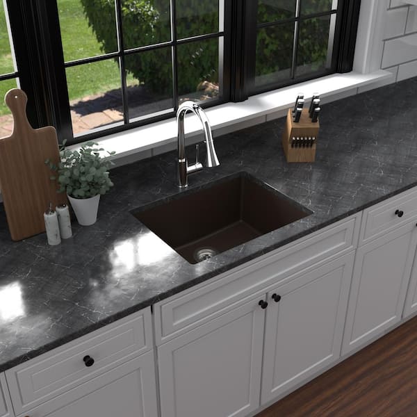 Karran QU- 820 Quartz/Granite 24.38 in Single Bowl Undermount Kitchen Sink in Brown