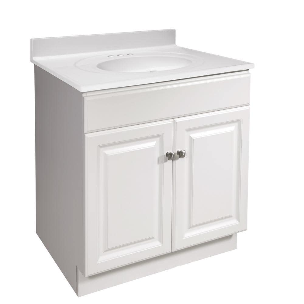 Wyndham White Cultured Marble Top Freestanding Bathroom Vanity