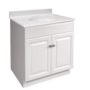 Wyndham 31 in. 2-Door Bathroom Vanity in White with Cultured Marble Solid White Vanity Top (Ready to Assemble)