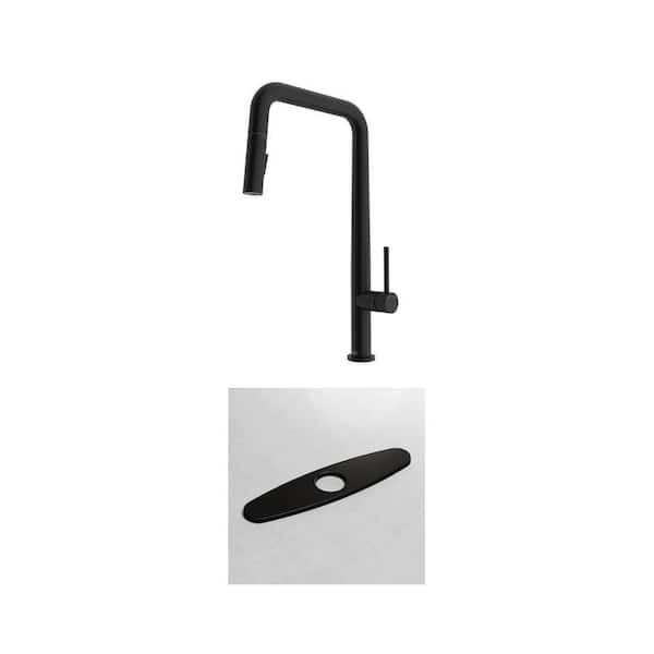Parsons Single Handle Pull-Down Sprayer Faucet with 10 in. Kitchen Sink Hole Cover Deck Plate in Matte Black (2-Piece)