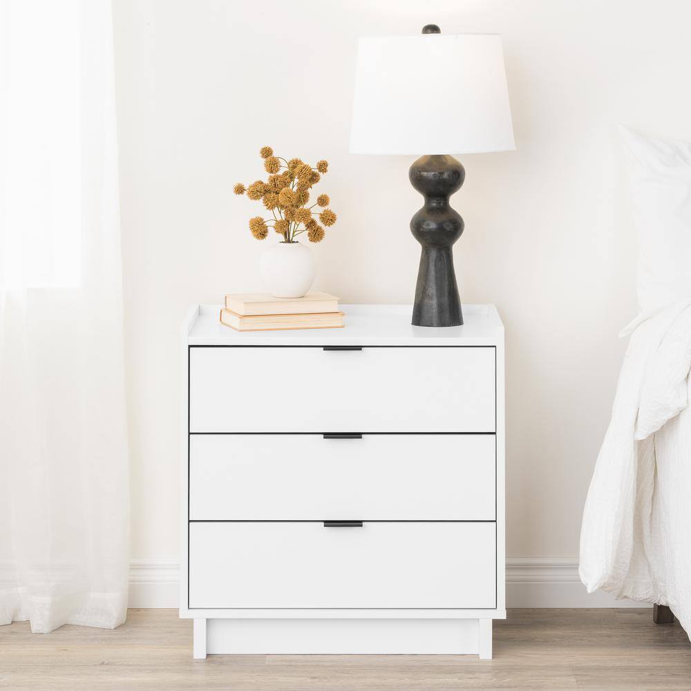 Simple White 3-Drawer Modern Nightstand with Black Handles