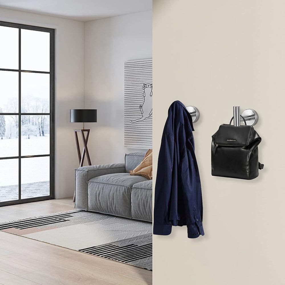 Brushed Nickel Stainless Steel Wall Mounted J-Hook Robe/Towel Hooks, 4-Pack