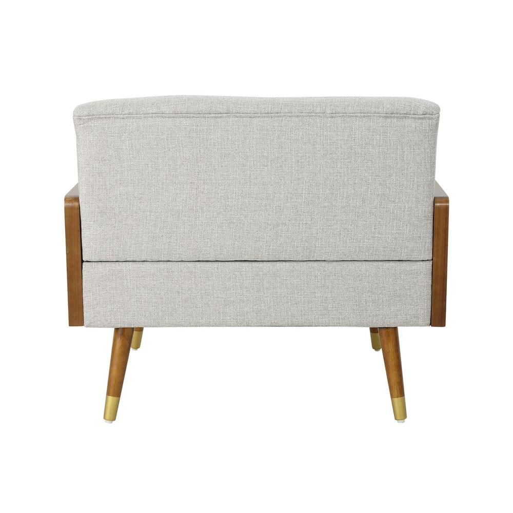 37.75" Beige and Dark Walnut Wood Mid-Century Club Chair