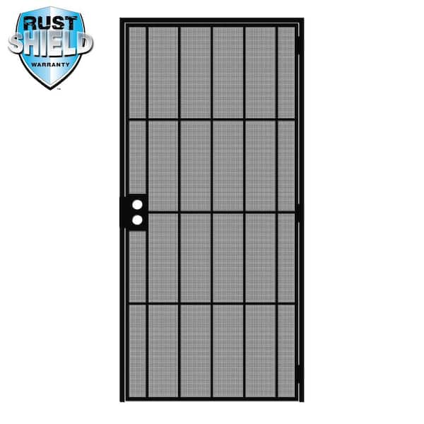 36 in. x 80 in. Vista Rust Shield Black Surface Mount Universal Outswing Steel Security Door with Expanded Metal Screen