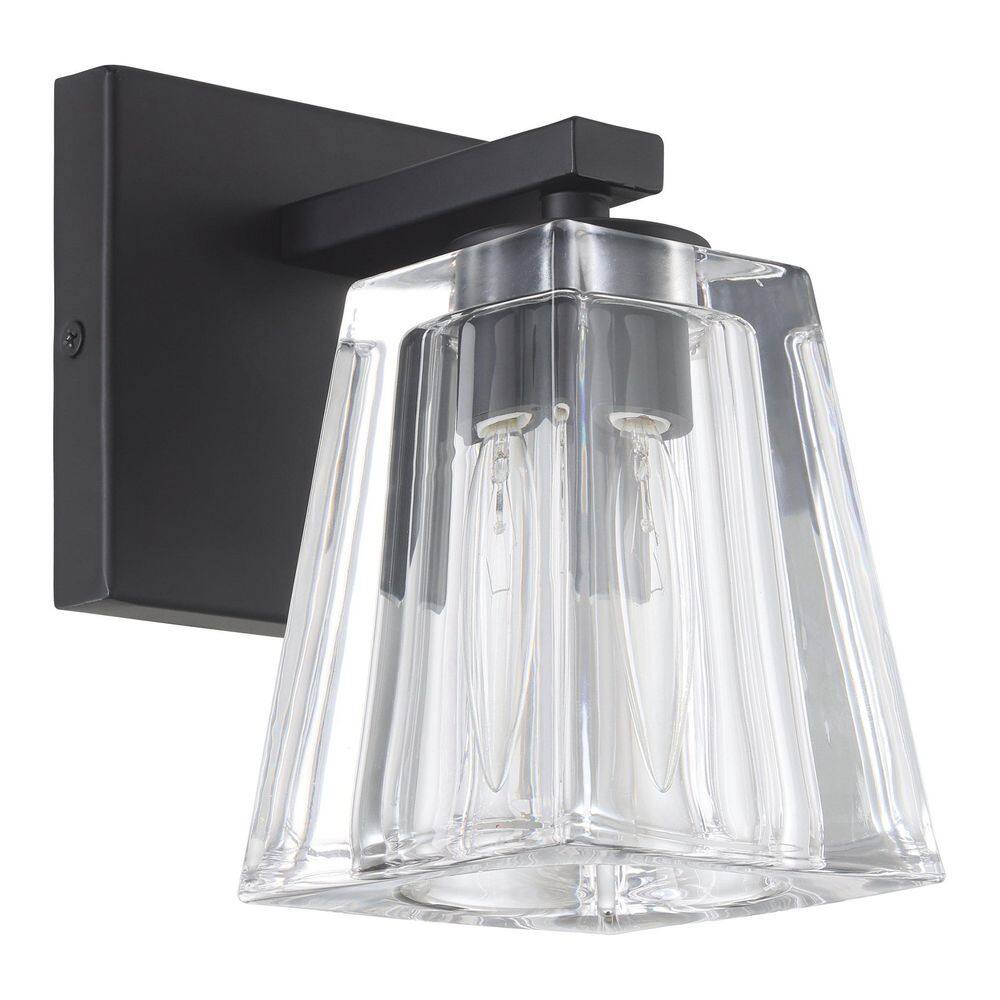 Valentin 4-in. 1-light Matte Black Vanity Light with Clear Pressed Glass Shade price history on PriceWatchPro