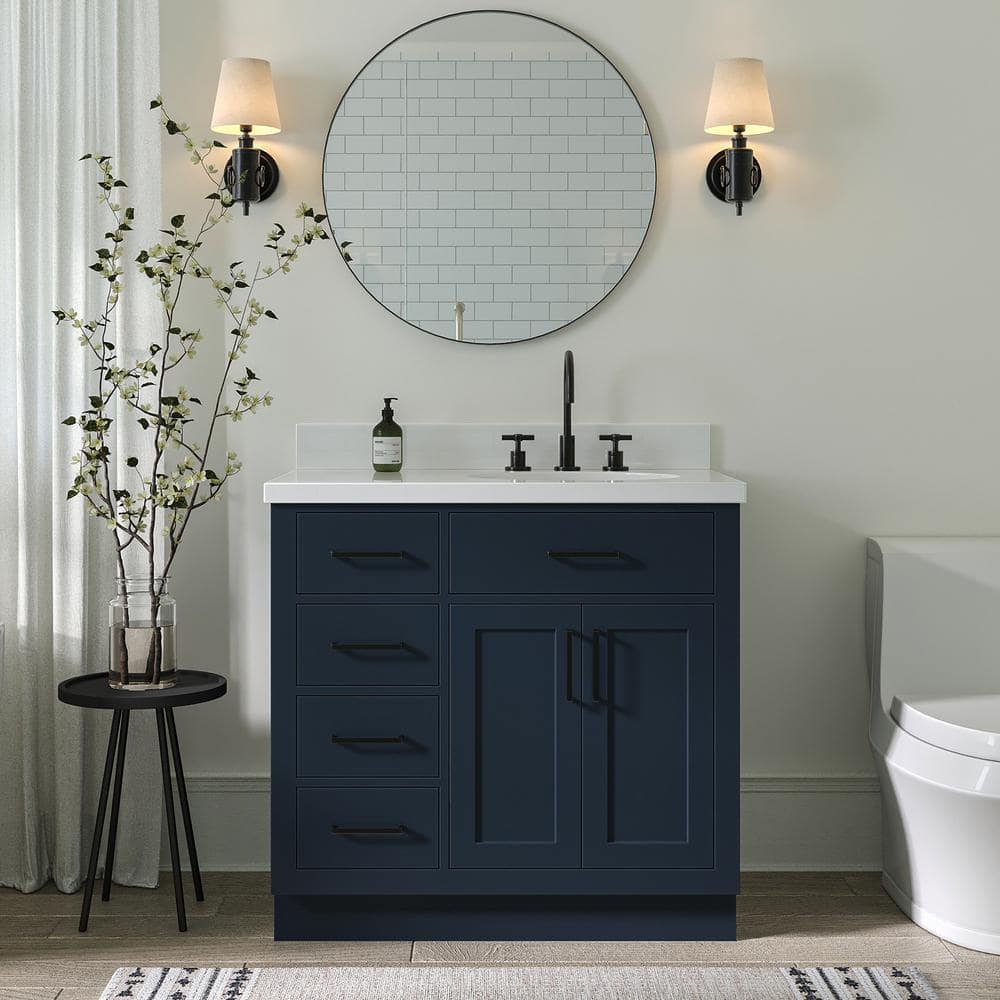 Midnight Blue Hardwood Freestanding Vanity Cabinet, 36"