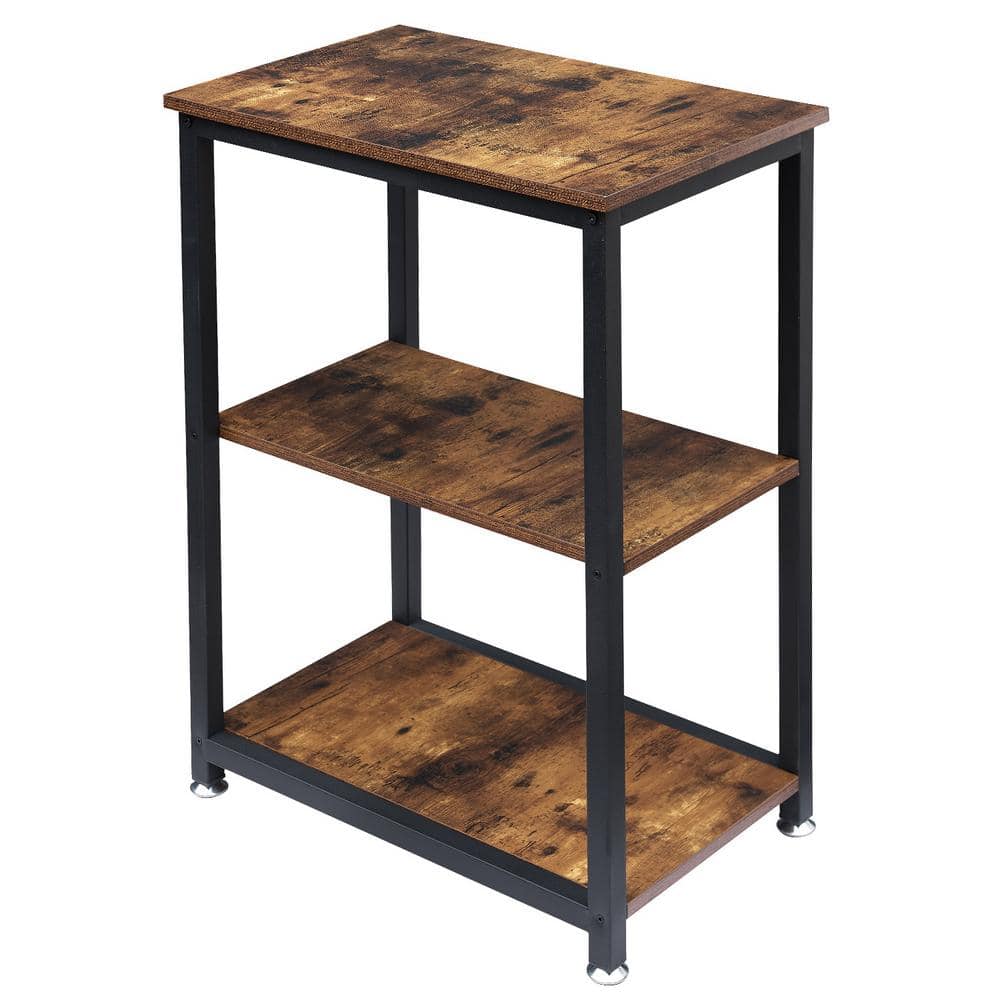 VECELO 3-TierDeep Brown Side Table,Rectangle Stable Open Book Shelves with Metal Frames, End table,13.8W x 21.6D x 30H