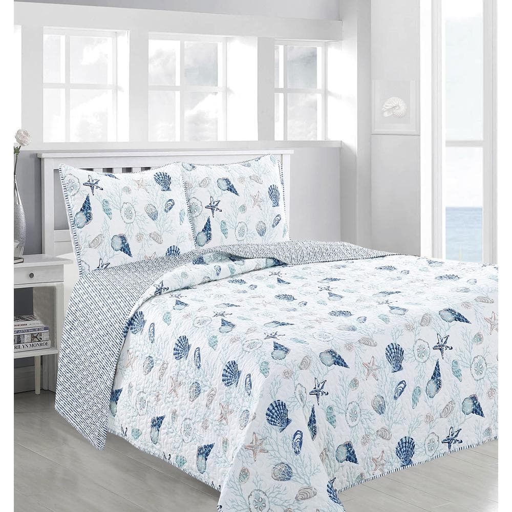 Twin Blue Coral Reversible Microfiber Quilt Set