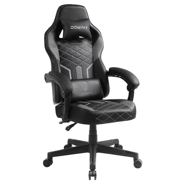 Modern Leather Pocket Spring Reclining Ergonomic Office Gaming Chair in Black and Grey with Adjustable Arms
