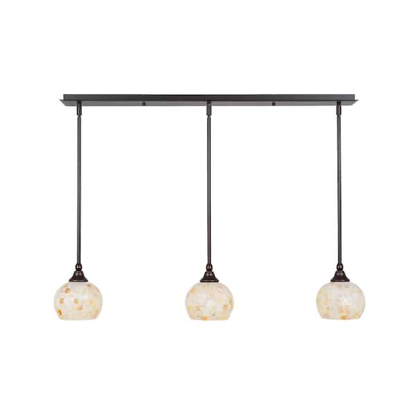 Unbranded Livingston 100-Watt 3 Light Dark Granite Linear Pendant Light with 6 in. Mystic Seashell Glass Shades No Bulbs Included