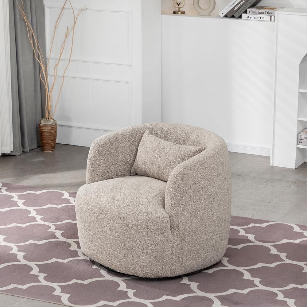 Taupe Boucle Upholstered Swivel Barrel Accent Chair