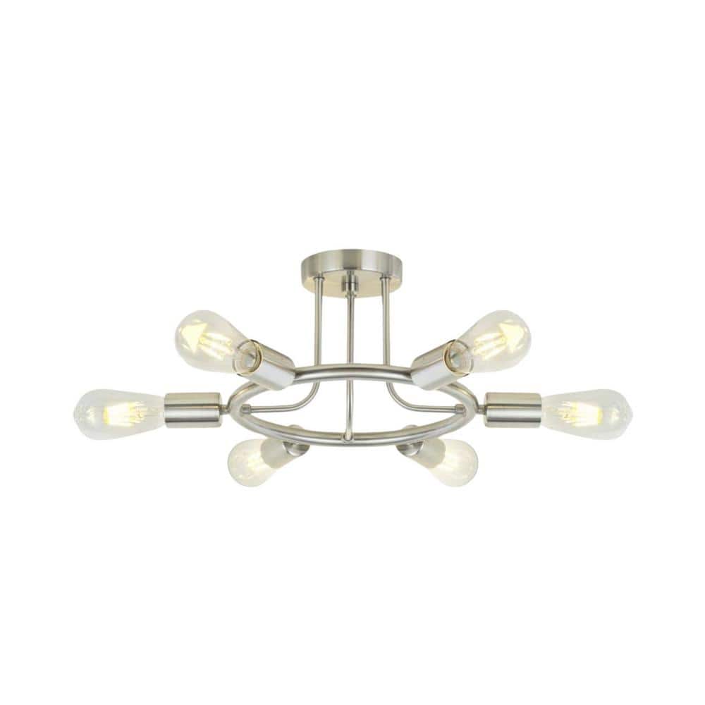 26 in. 6-Light Brushed Nickel Modern Sputnik Lights Semi- Flush Mount Ceiling Light price history on PriceWatchPro