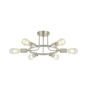 26 in. 6-Light Brushed Nickel Modern Sputnik Lights Semi- Flush Mount Ceiling Light