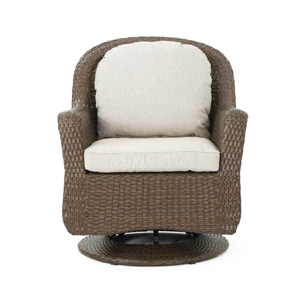 Liam Brown Swivel Wicker Outdoor Lounge Chair with Beige Cushion (2-Pack)