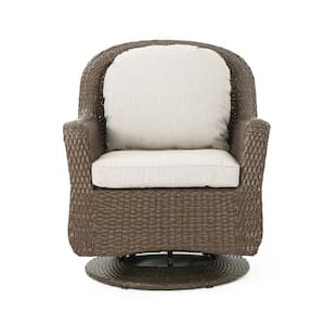 Liam Brown Swivel Wicker Outdoor Lounge Chair with Beige Cushion (2-Pack)