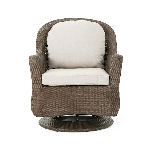 Unbranded Liam Brown Swivel Wicker Outdoor Lounge Chair with Beige Cushion (2-Pack)