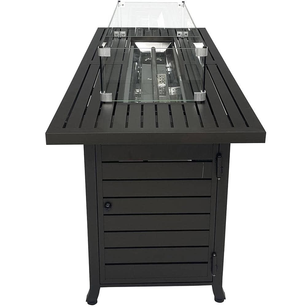 57-Inch Bronze Aluminum Gas Fire Pit Table with Glass Wind Guard