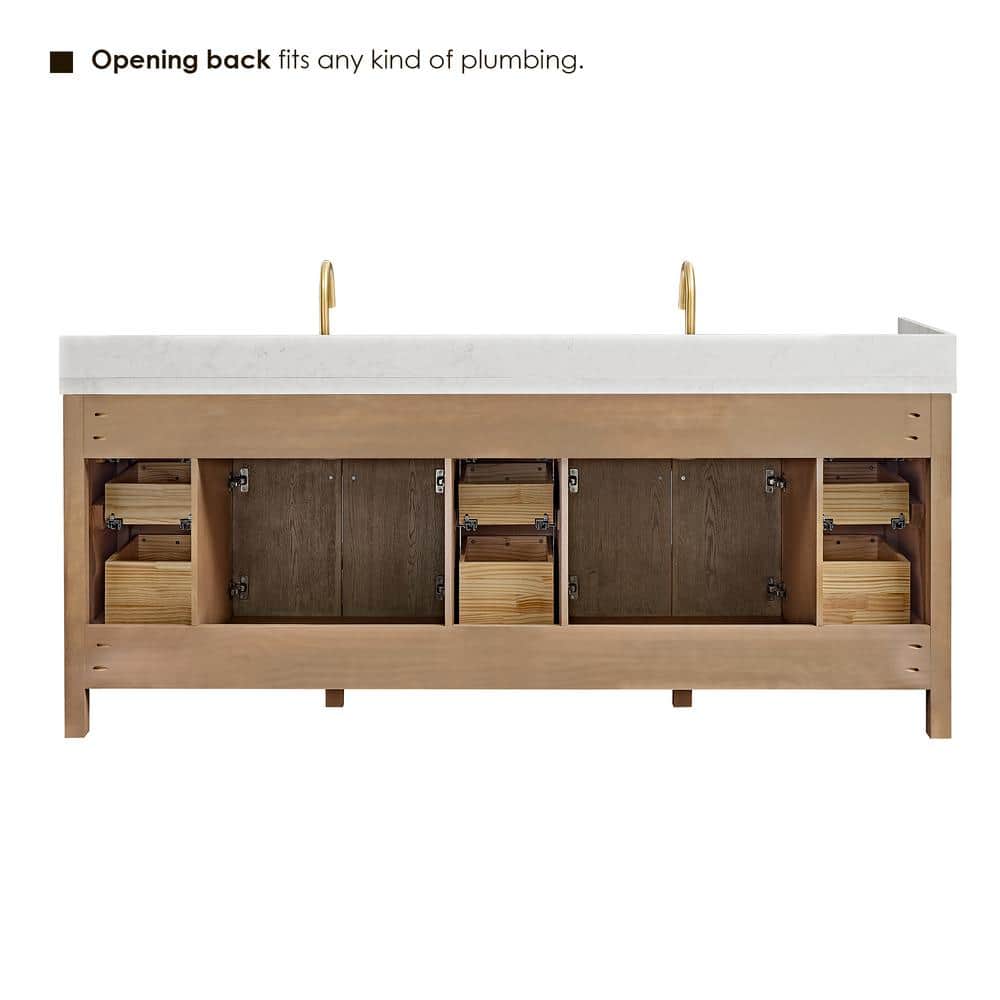 Cerrito 84" Natural Oak Double Vanity with Engineered Stone Top