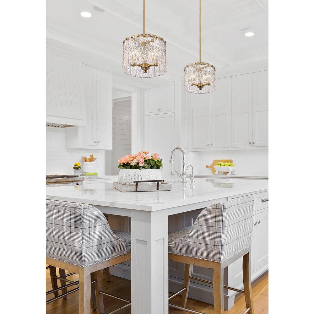 Glacier Modern Gold 12.5" Drum Pendant with Textured Glass Panels