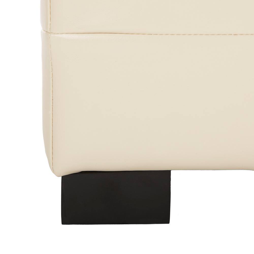 Large Off-White Quilted Leather Storage Bench with Beech Wood Legs