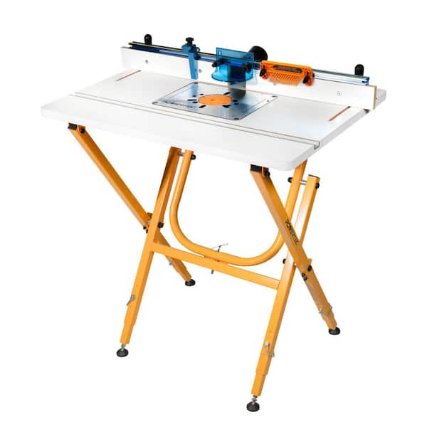 24 in. x 32 in. Steel Folding Work Stand with Router Tabletop, Aluminum Insert Plate and Router Table Fence System