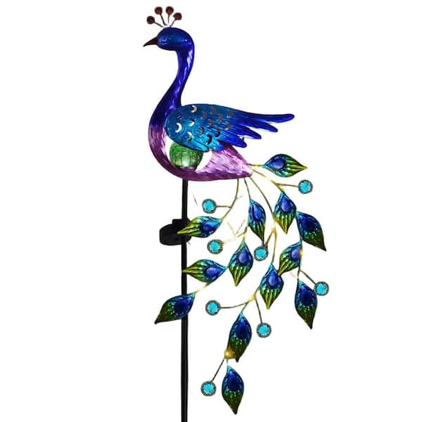 Metal Peacock Garden Solar Lights, Garden Decorative Stake Lights, Waterproof Peacock Solar LED Path Light, Purple