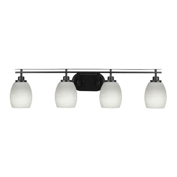 Unbranded Monroe 38.25 in. 4-Light Matte Black Vanity Light with 5 in. White Linen Glass Shade No Bulbs Included