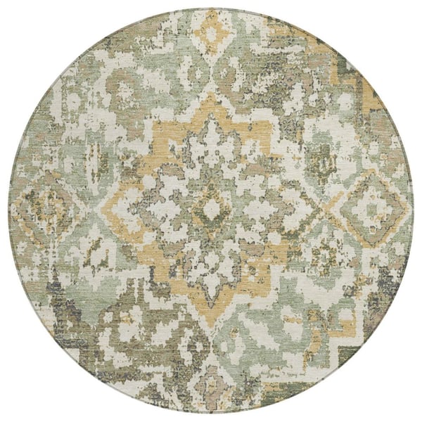 Chantille Machine Washable Indoor/Outdoor Abstract ACN2765 Sage 8 ft. x 8 ft. Round Rug