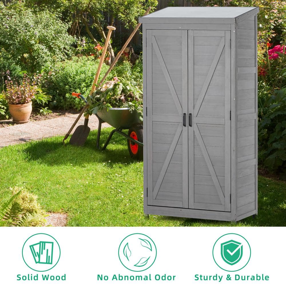 Gray Wood Outdoor Storage Cabinet with Metal Top, 68.5"
