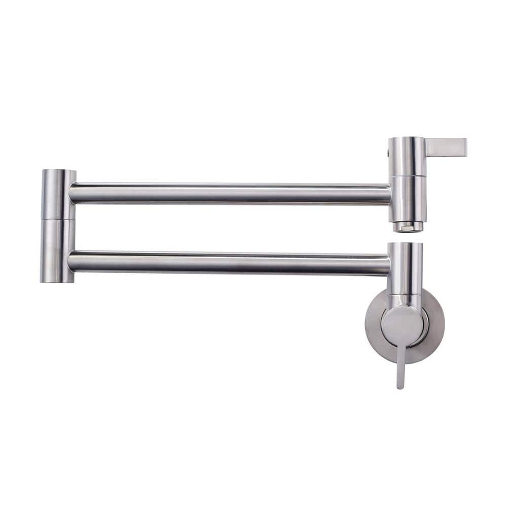 Iviga Brass Wall Mounted Pot Filler With 2 Handles And Standard 12 Npt Threads In Brushed 2527