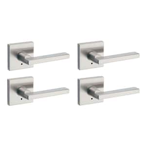 Halifax Square Satin Nickel Privacy Bed/Bath Door Lever (4-Pack) with Lock