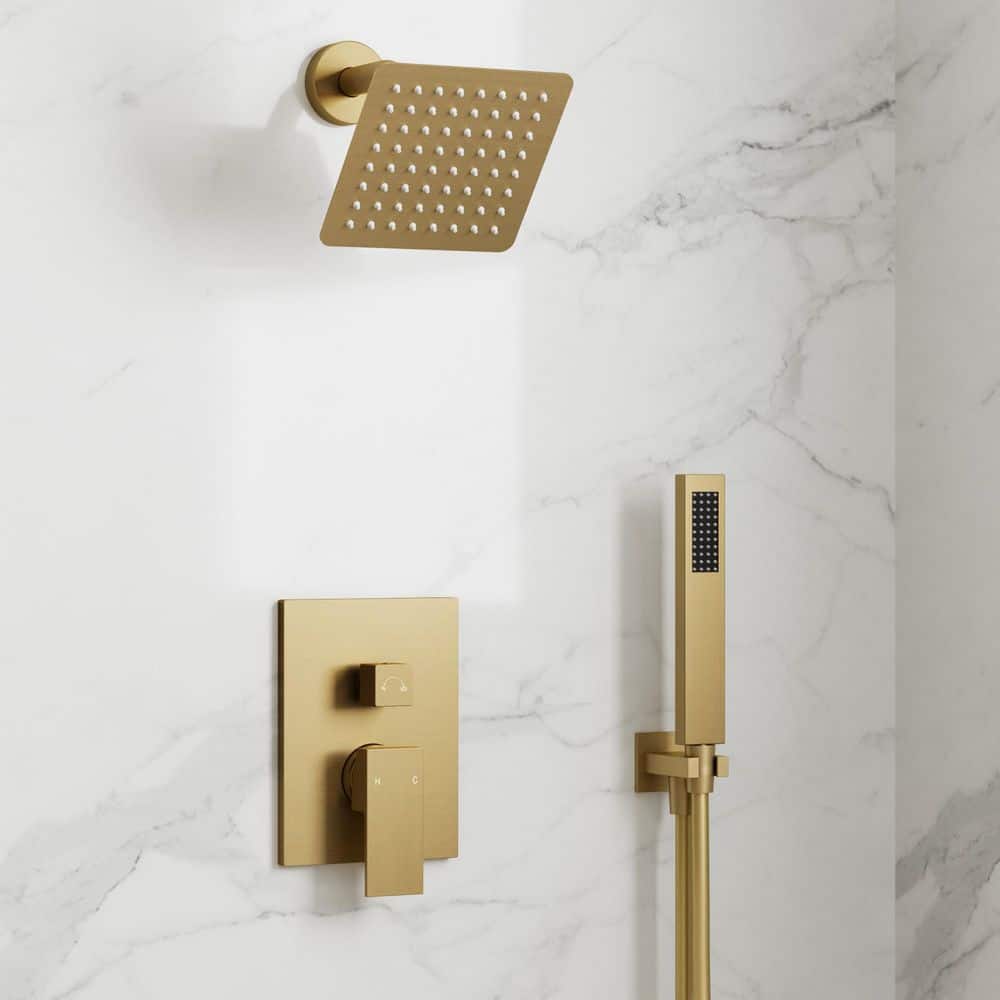 GRANDJOY 6 in. 2-Spray Square High Pressure Wall Bar Shower Kit