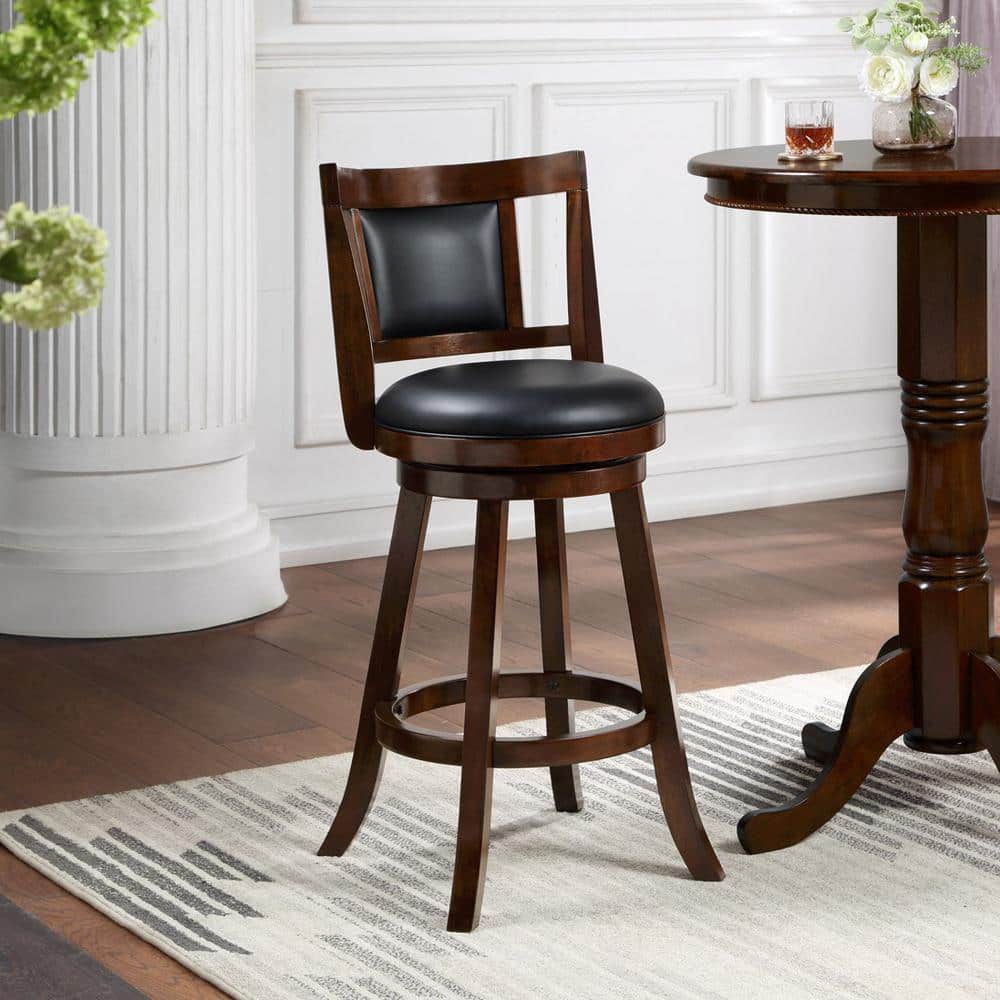 Cappuccino Brown Leather Swivel Barstool with Footrest